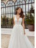Plunging Neck Ivory Lace Tulle Unique Wedding Dress
